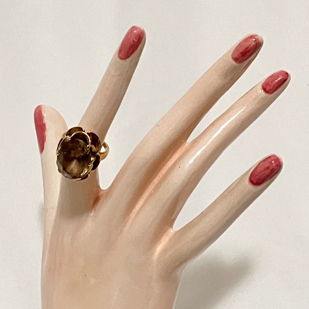 Ring - 14k Gold with Oval Smoky Topaz - Picture 2 of 9